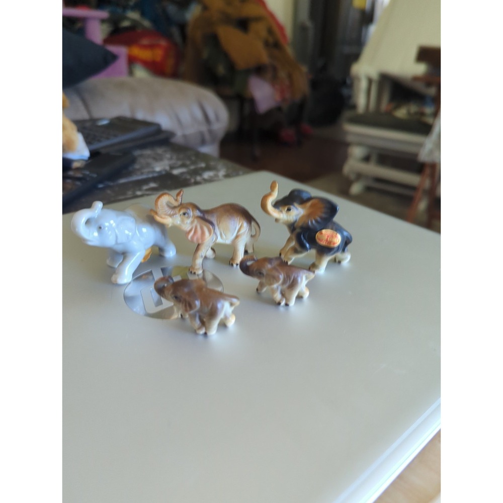Vintage Miniature Elephant Family Figurines Lot Of 5 Bone China